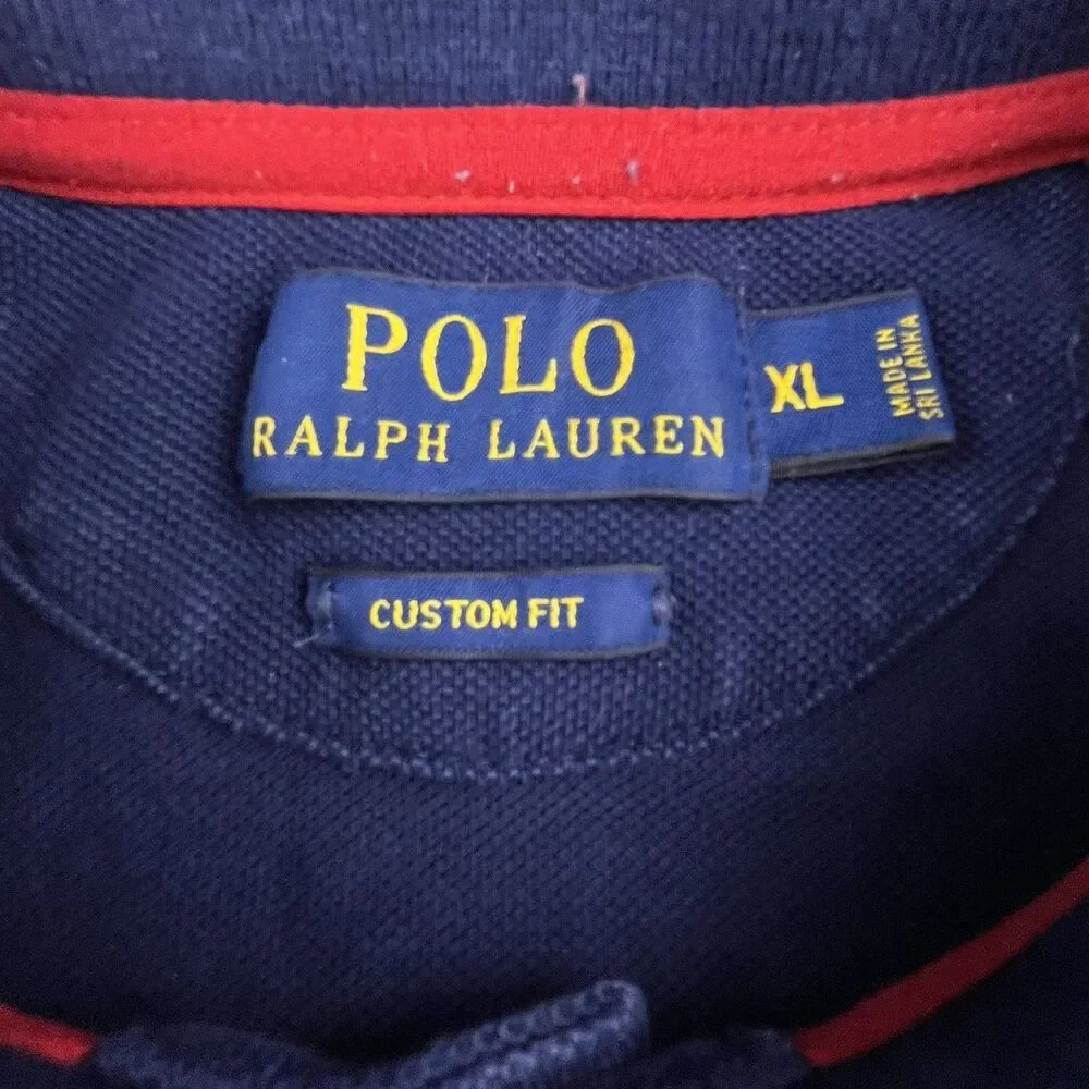 Polo Ralph Lauren Polo Shirt XL Navy Blue Cookie Crest Patch Custom Fit Preppy